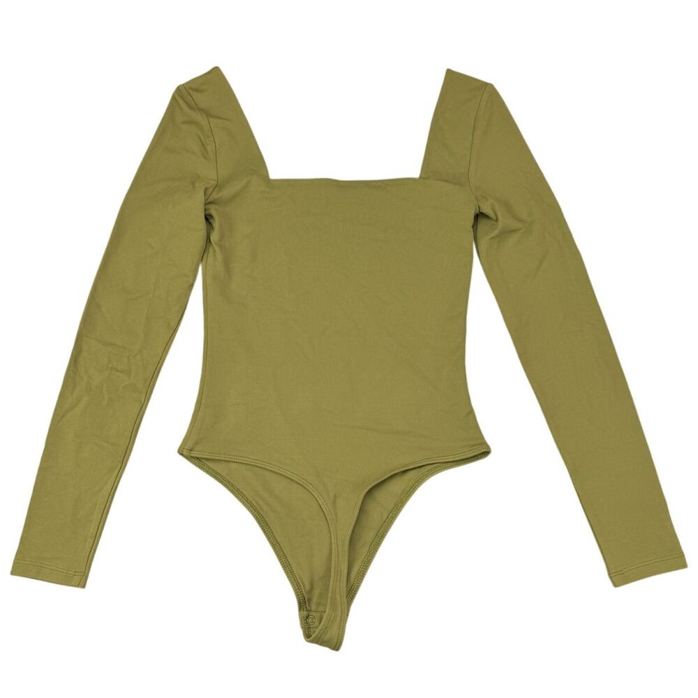 BABATON Aritzia Contour Squareneck Longsleeve Thong Bodysuit Small Fen Green - Picture 4 of 6